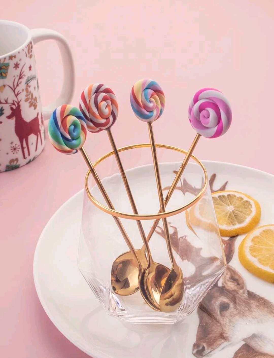 4 lü Lollipop Başlıqlı Dekorativ qaşıq dəsti